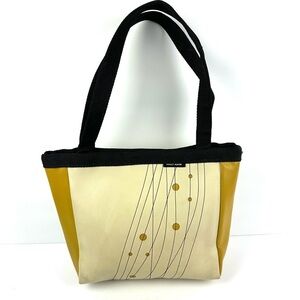 Holly Aiken Handbag Yellow Tan Canvas Geometric Purse Shoulder Bag Womens